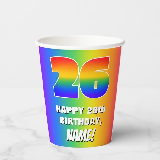 26e verjaardag: kleurrijk, vun regenboogpatroon # papieren bekers (Achterkant)