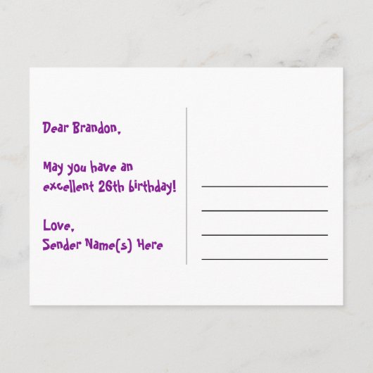 26e verjaardag: leuk sterrenpatroon, regenboog 26, briefkaart (Achterkant)