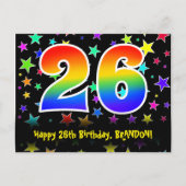 26e verjaardag: leuk sterrenpatroon, regenboog 26, briefkaart (Voorkant)
