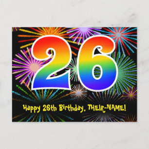 26e verjaardag – Leuke vuurwerkpatroon + Regenboog Briefkaart