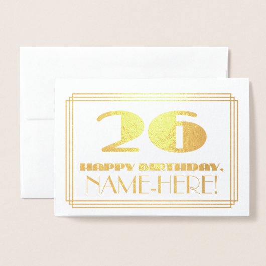 26e verjaardag; naam + Art Deco geïnspireerd look Folie Kaarten (Voorkant met envelop)