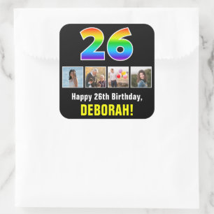 26e Verjaardag: Regenboog "26"; Aangepaste Foto's  Vierkante Sticker