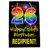 26e verjaardag: Vuurwerk Fun Pattern + Regenboog 2 Medium Cadeauzakje (Voorkant)