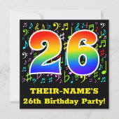 26e verjaardagsfeest: leuke muzieksymbolen, regenb kaart (Voorkant)