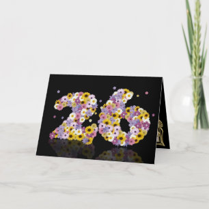 26e verjaardagskaart met bloemen letters kaart
