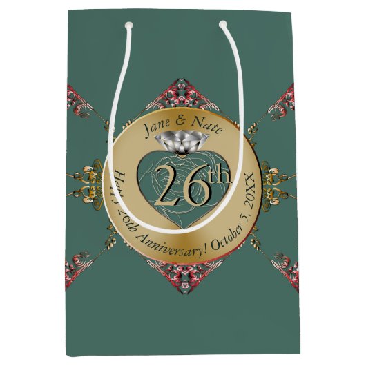 26th/Any Bruiloft Jubileum Medium Gift Bag Medium Cadeauzakje (Voorkant)