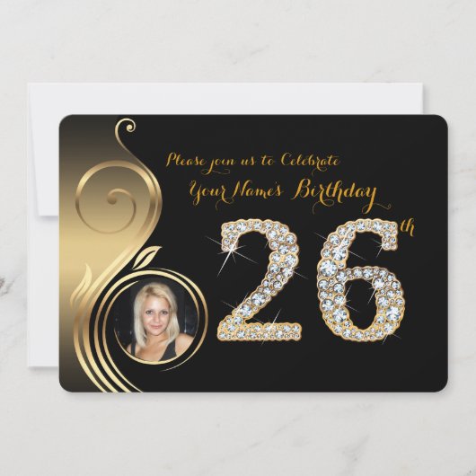 26th, Birthday Invitation, Number Diamond, Foto 2 Kaart (Voorkant)