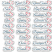 27 Aangepaste gastlijstnamen Blauwe Rode Hart   Sticker (Voorkant)