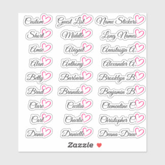 27 Aangepaste gastlijstnamen helder roze hart   Sticker