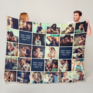 27-Photo Collage Custom Text Fleece Blanket (L) Deken