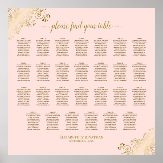 27 Tableau Mariage Plat Plat Rose & Or (Devant)