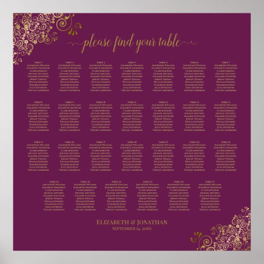 27 Tableau Mariage Sièges Cassis Purple Gold (Devant)