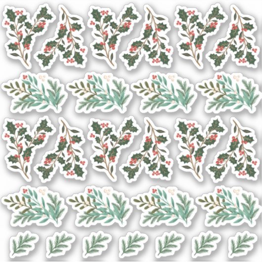 27 x Classic Botanische Kerstvakantie Stickers (Voorkant)
