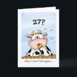 27e anniversaire - Carte humoristique avec vache s<br><div class="desc">Cette carte est merveilleuse pour envoyer Happy Birthday Wives à quelqu'un de spécial. La carte comporte une vache à l'allure mignonne et étonnante. Quelqu'un a 27 ans et la vache est choquée et surprise et envisage de publier ces informations sur les plateformes de médias sociaux.</div>