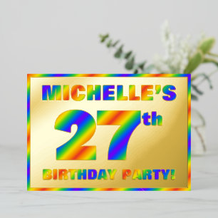 27e Birthday Party — Fun, regenboogspectrum "27" Folie Uitnodiging