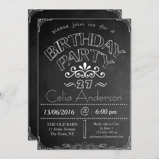 27e Invitation de fête d'anniversaire du tableau d (Devant / Derrière)