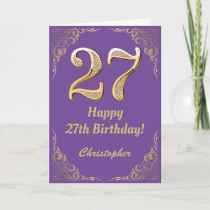 27e Paarse en goudglitter Lijst op de geboorte Kaart