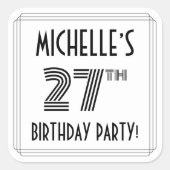 27e verjaardag: Art Deco Style + aangepaste naam Vierkante Sticker (Voorkant)