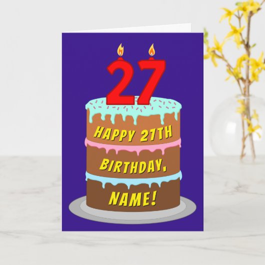 27e verjaardag: Fun Cake and Candles + Custom Name Kaart (Gele Bloem)
