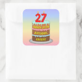 27e verjaardag: Fun Cake and Candles + Custom Name Vierkante Sticker (Tas)