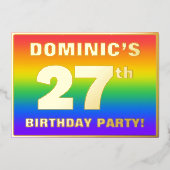 27e verjaardag: Fun, kleurrijk regenboogpatroon Folie Uitnodiging (Voorkant)
