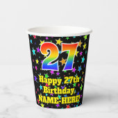 27e verjaardag: Fun Stars Pattern en Rainbow 27 Papieren Bekers (Achterkant)