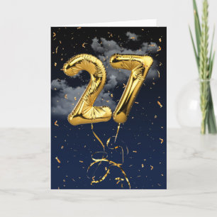 27e verjaardag Gold Mylar ballon en Confetti Card Kaart