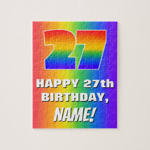 27e verjaardag: kleurrijk, vun regenboogpatroon # legpuzzel