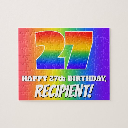 27e verjaardag — Meerkleurig regenboogpatroon "27" Legpuzzel (Horizontaal)