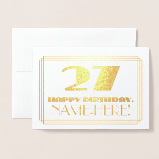 27e verjaardag; naam + Art Deco Geïnspireerd als " Folie Kaarten (Voorkant met envelop)