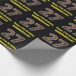 27e Verjaardag: Naam & Faux Wood Grain Patroon "27 Cadeaupapier