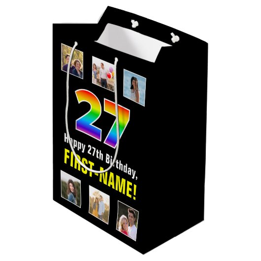 27e verjaardag: Regenboog "27", Aangepaste foto's Medium Cadeauzakje (Achterkant Gekanteld)
