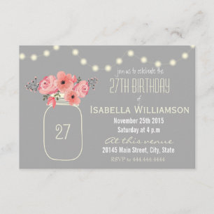 27e verjaardag Roze Waterverf Bloemen & Mason Jar Kaart