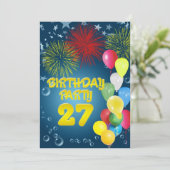 27e verjaardag Uitnodiging met ballonnen (Staand voorkant)