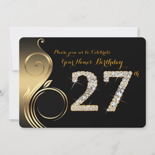 27e, Verjaardag Uitnodiging, Nummer Diamant, Foto Kaart (Voorkant)