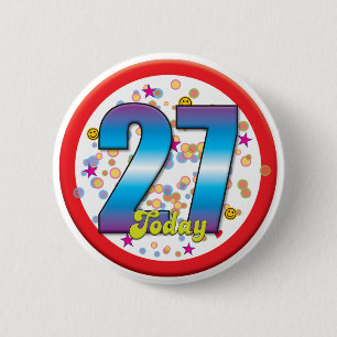 27e verjaardag vandaag v2 ronde button 5,7 cm