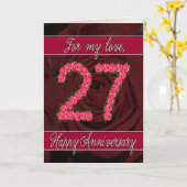 27ste verjaardagskaart met rozen en bladeren kaart (Gele Bloem)