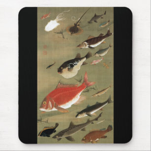 28. 群 図, 若 diverse vissoorten, Jakuchu, Japan Art. Muismat