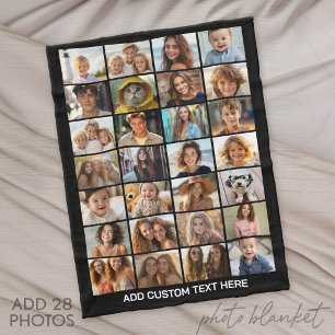 28 foto collage - aangepaste tekst - zwart en wit fleece deken