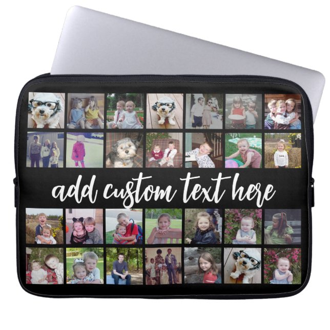 28 Foto Collage Grid - Script Text - zwart wit Laptop Sleeve (Voorkant)