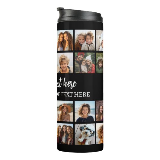 28 Foto Collage Grid - Script Text - zwart wit Thermosbeker (Geroteerd rechts)
