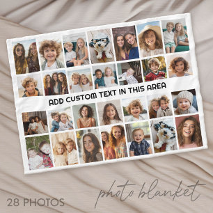 28 Foto Collage Raster - 1 Tekstvak Fleece Deken