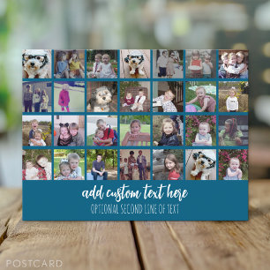 28 Photo Collage Grid - 2 tekstvakken - blauw wit Briefkaart
