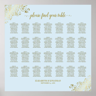 28 Tableau Mariage Plat en poudre Bleu et Or
