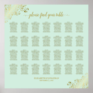 28 Tableau Mariage Plat Mint Vert & Or