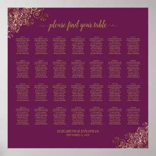 28 Tableau Mariage Sièges Cassis Purple Gold