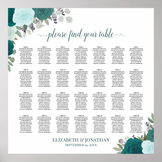 28 Tableau Tableau Turquoise Boho Floral Mariage S (Devant)