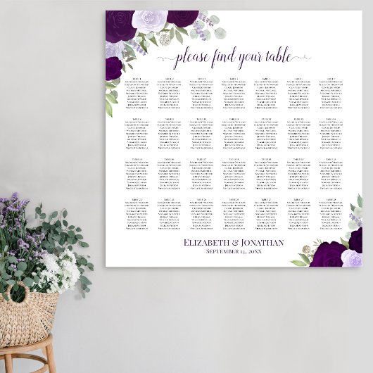 28 Tafel Paarse Boho Bloemen Bruiloft Zitkaarten Poster