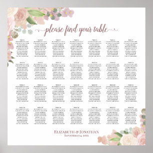 28 Tafel Roze Floral Wedding Seating Chart Poster