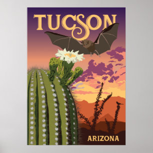 28 x20 inch Bat en Saguaro - Tucson, Arizona Poster